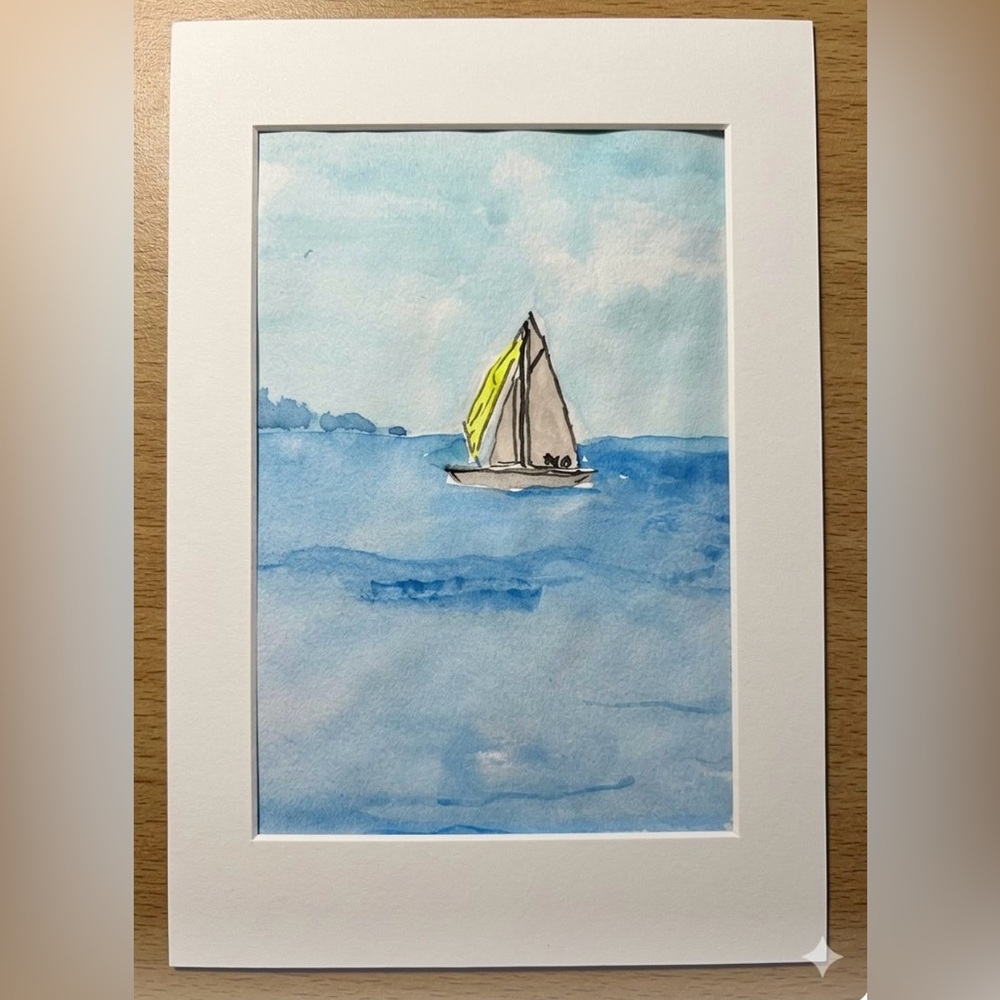 One of a Kind- Framed Nautical Watercolor Print with Yellow Sail - Bexwatercolor